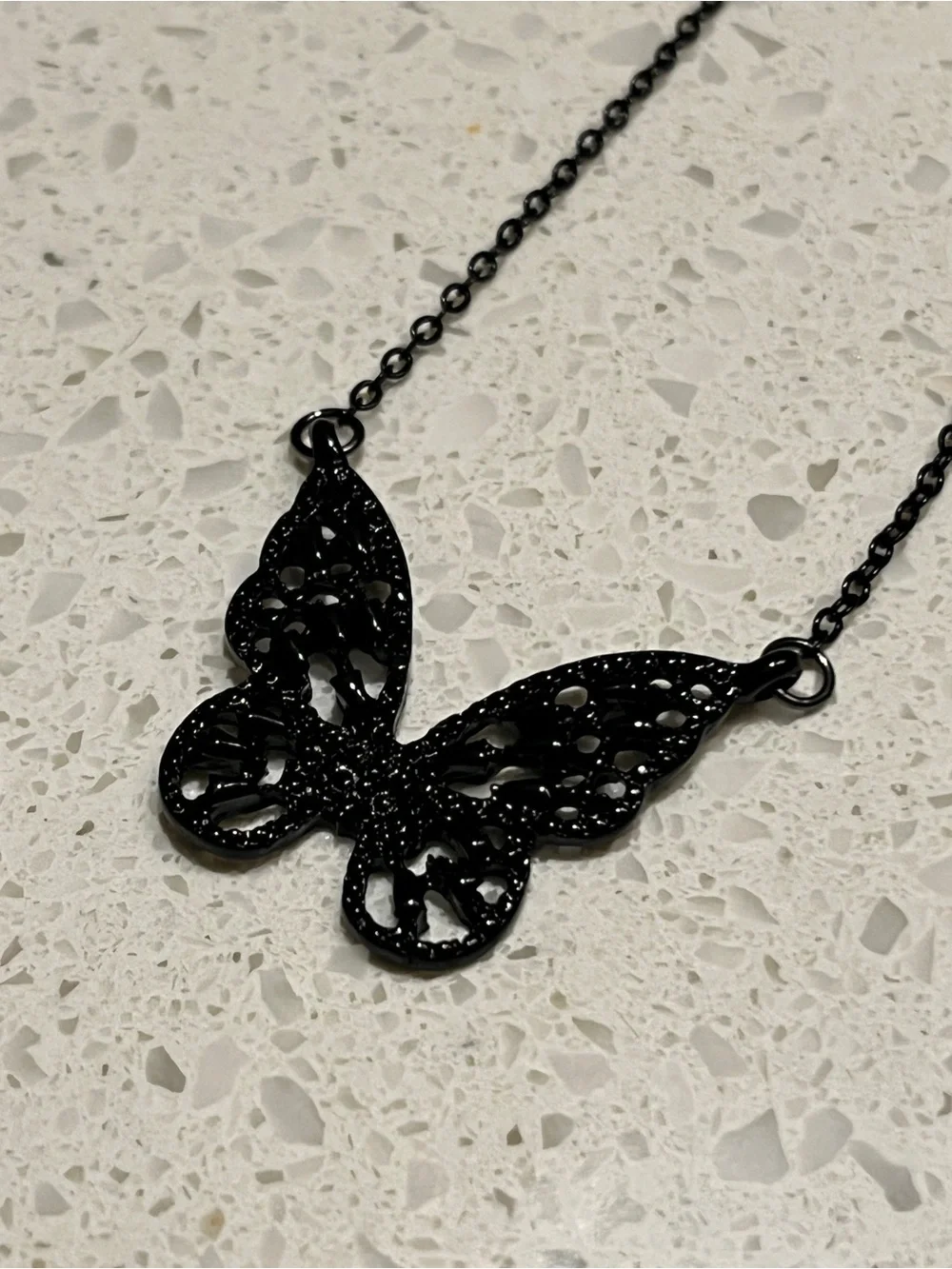 Goth Style Black Crystal Hollow Butterfly Necklace
